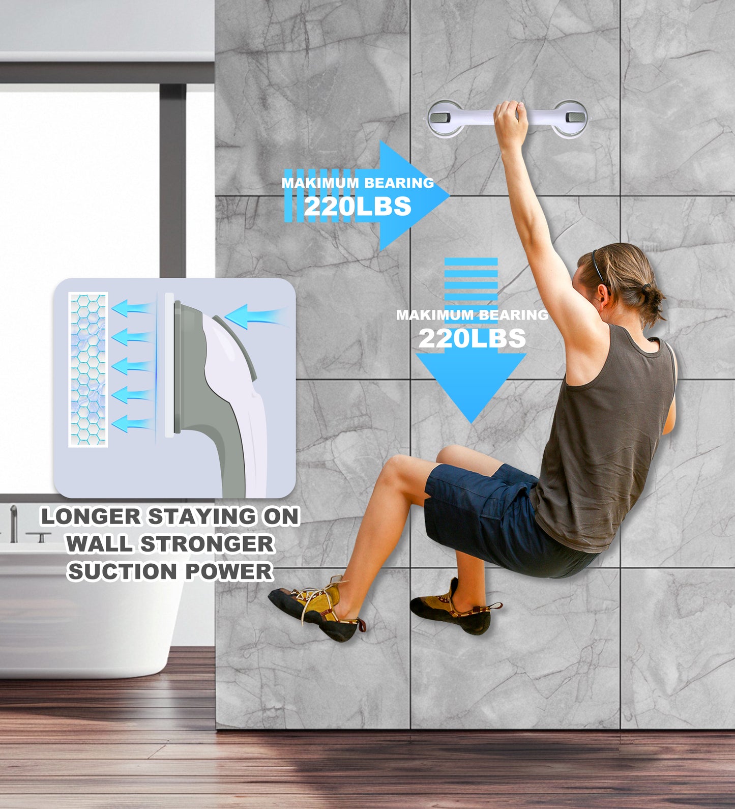 Hodvit 2 Pack Shower Grab Bars, Bathroom Shower Handles with Strong Suction Cup Grip for Seniors,Handle Carries 200lbs (16 inch)