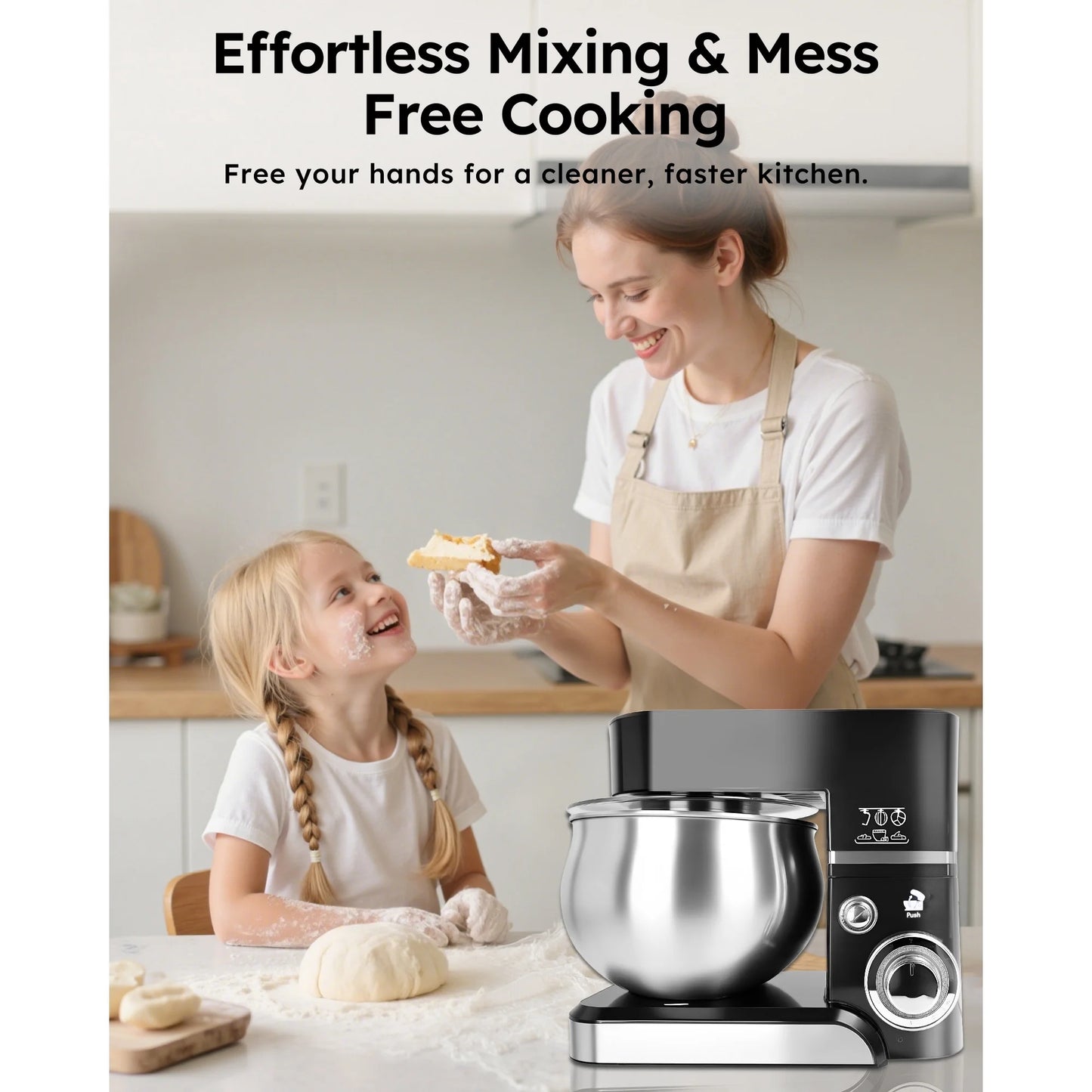 Casualife Stand Mixer,6.5-QT 6-Speed Tilt-Head Food Mixer, Kitchen Electric Mixer with Dough Hook, Wire Whip & Beater