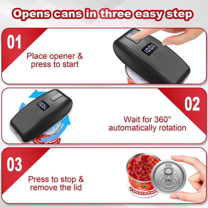 Suodoka Electric Can Opener, USB Rechargeable with LED Display, One-Touch Operation, Smooth Edge, Hands-Free for Kitchen, Seniors & Arthritis Users, Black
