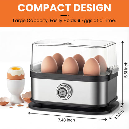 Casualife Electric Egg Cooker, 6 Eggs, Auto Shut-Off, Rapid Boil, with Measuring Cup & Poaching Tray
