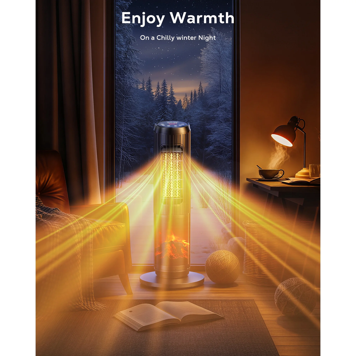 NFTIGB 24 inch Space Heater, 1500W Quiet Oscillating Ceramic Heater for Large Room, PTC Electric Heater with Realistic 3D Flame Effect, Remote Control, Thermostat, for Office, Bedroom, Indoor Use