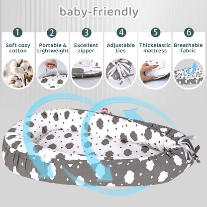 Rupoun Baby Lounger for Newborn Boys and Girls, Portable Infant Nest, Gray