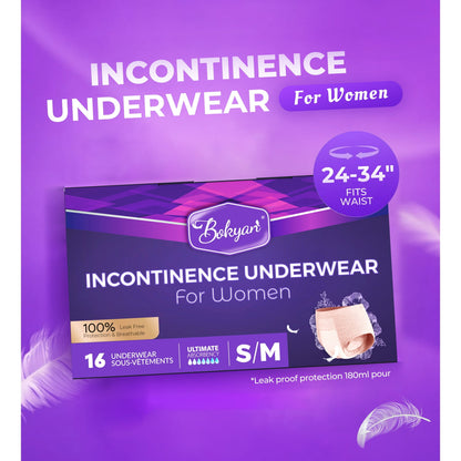 Bokyan Adult Incontinence Underwear for Women,Postpartum Bladder Leak Underwear,Disposable,S/M,16 Ct