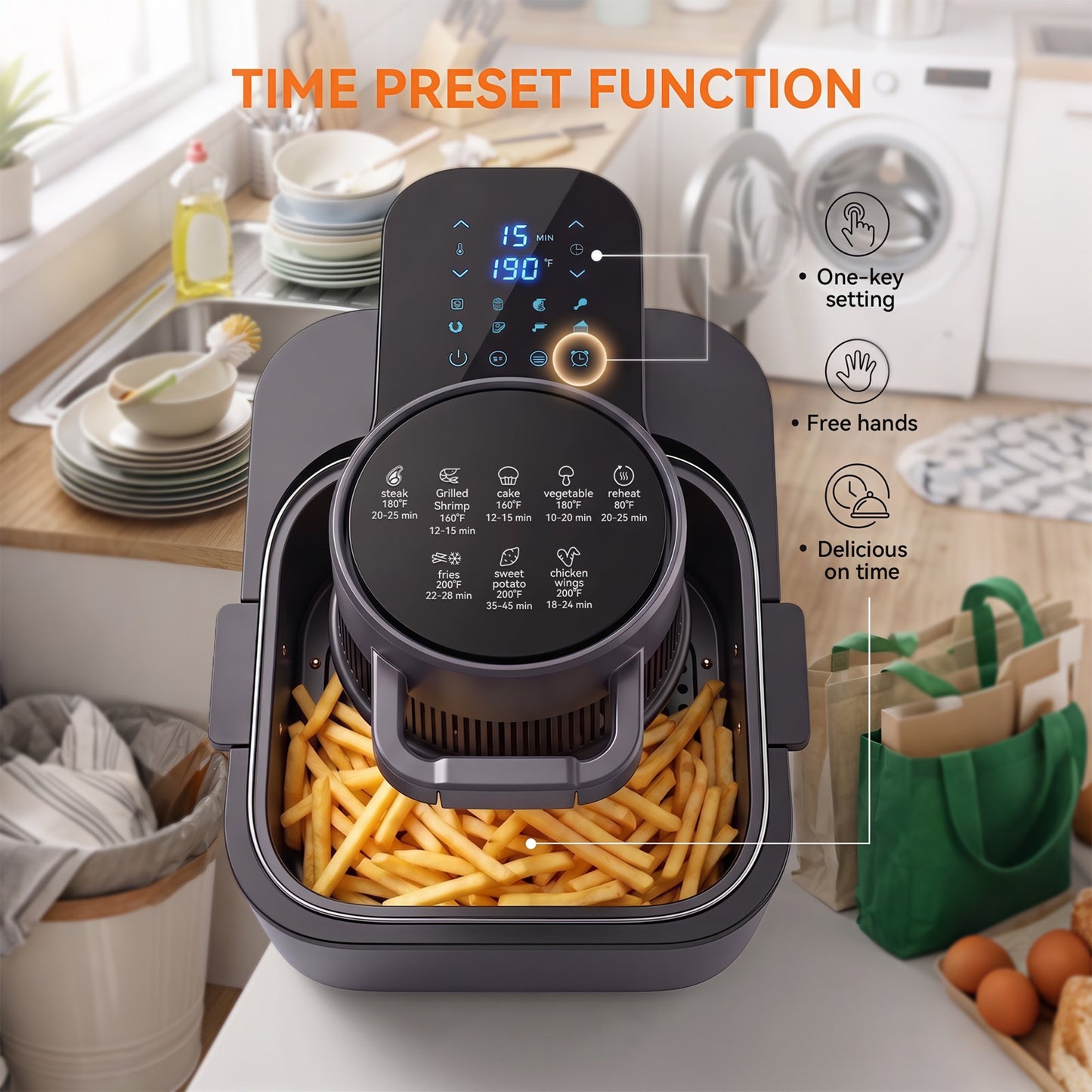 Casualife 8 in 1 Air Fryer 6 Qt Capacity, Compact Countertop with Nonstick Basket, 400F Air Crisp