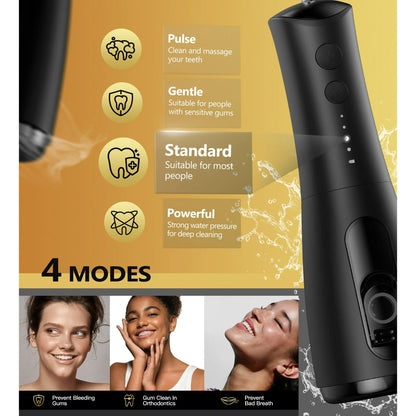 Bokyan Water Dental Flosser Pick for Teeth, 300ml Portable Oral Irrigator, Electric Flossing Cleaner, Black