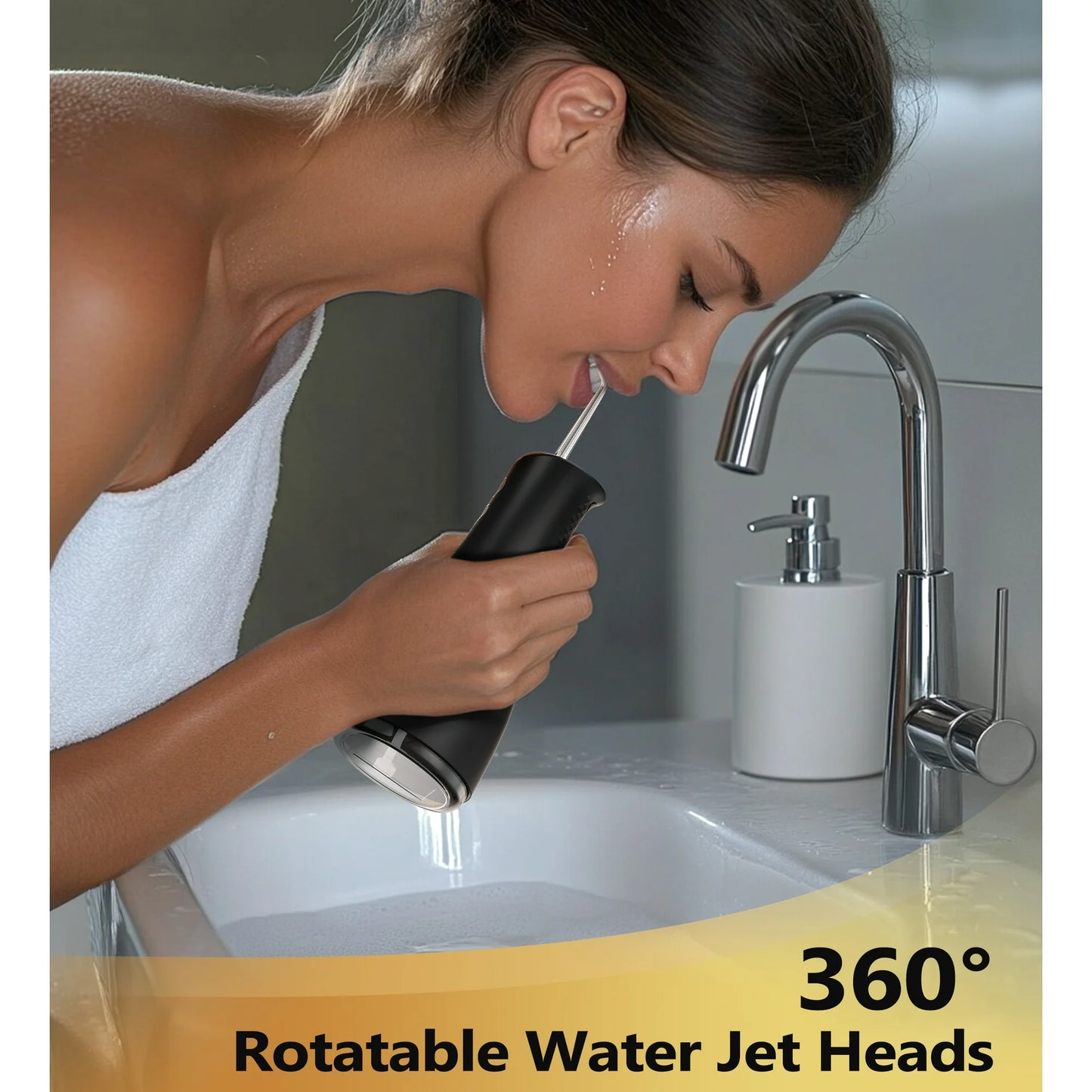 Bokyan Water Dental Flosser Pick for Teeth, 300ml Portable Oral Irrigator, Electric Flossing Cleaner, Black