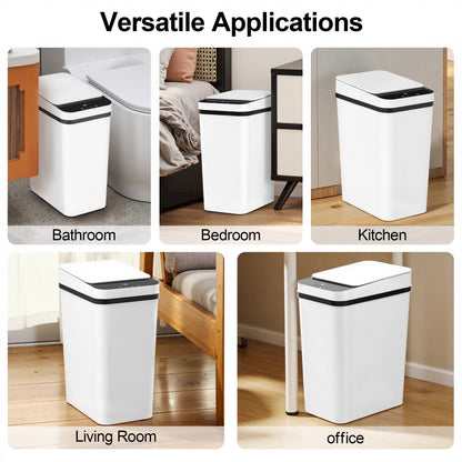 Riousery 4 Gallon Smart Trash Can 2-Pack, Touchless Sensor Bin with Silent Close and Odor Control, White