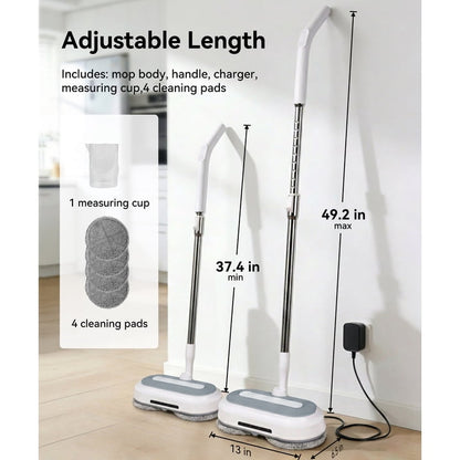 FVSA Cordless Electric Mop, Self Propelled Spin Mop for Floor Cleaning with Water Spray and LED Light, Adjustable Handle, 60 Min Runtime