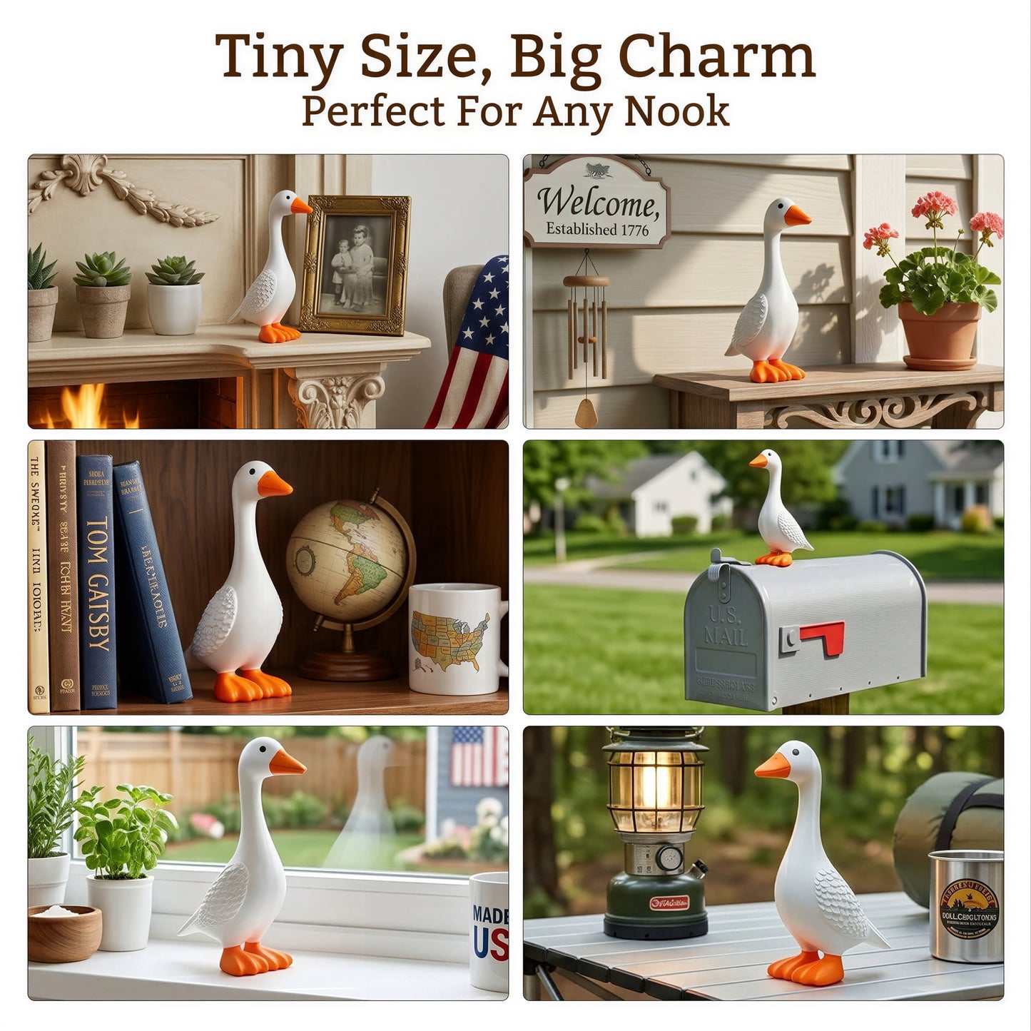 OHHANI 7-Inch Resin Porch Goose Statue, Miniature Desktop Figurine for Home & Office Decor, White
