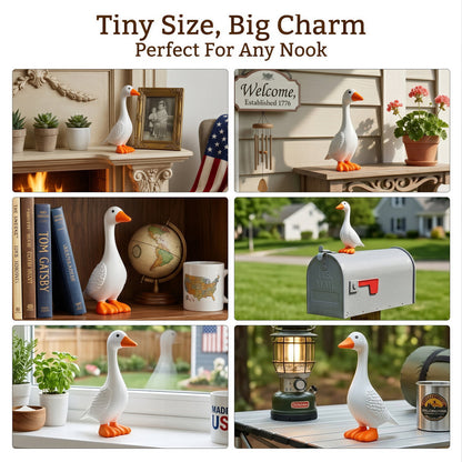 OHHANI 7-Inch Resin Porch Goose Statue, Miniature Desktop Figurine for Home & Office Decor, White