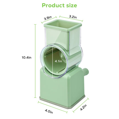 M Buder Rotary Cheese Grater with 5 Interchangeable Blades, Hand Crank Cheese Shredder, Mandoline Slicer, Suction Base, Green