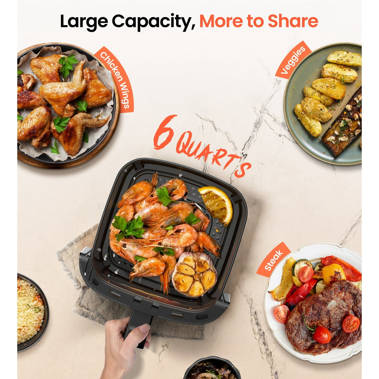 Suodoka 10 in 1 Air Fryer 6 Qt Capacity, Compact Countertop with Nonstick Basket, 400F Air Crisp