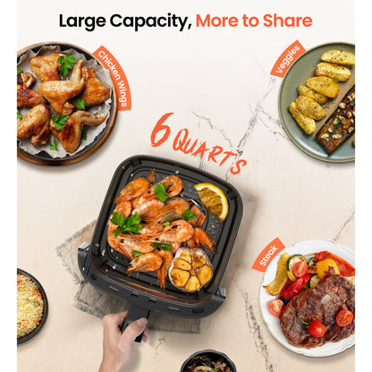 Suodoka 10 in 1 Air Fryer 6 Qt Capacity, Compact Countertop with Nonstick Basket, 400F Air Crisp