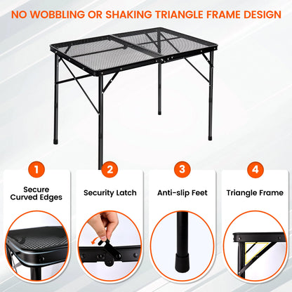 OHHANI Camping Table, Folding Grill Table 3Ft, Portable Outdoor BBQ & Picnic Table, Easy Storage, Black