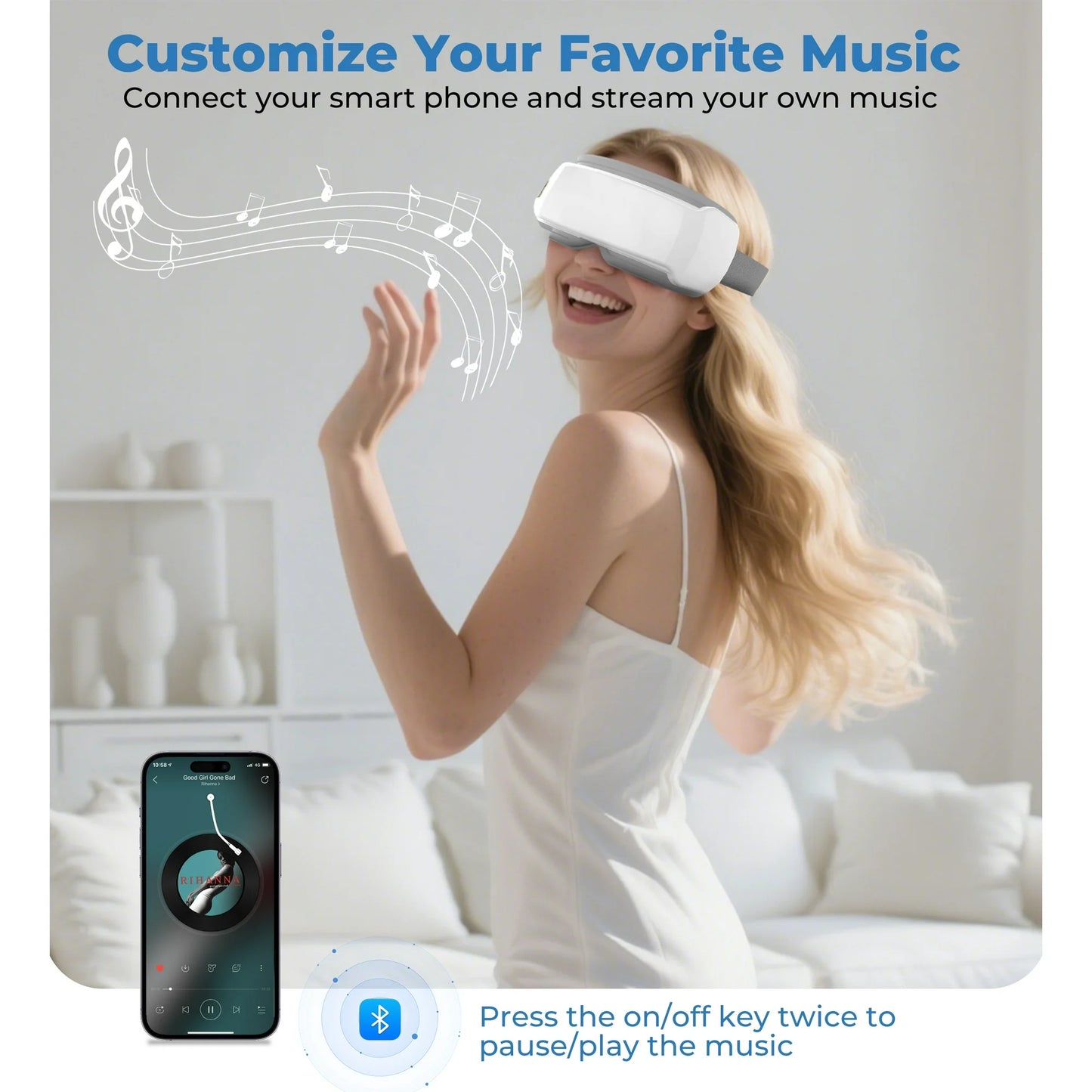 BOKYAN Eye Massager with Air Compression for Eye Relax Care, Heated Eye Mask with Bluetooth Music, Fathers Day Birthday Gifts for Mom Dad Women Men