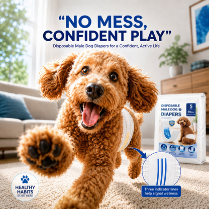 Sunypet Disposable Male Dog Wraps with Stretchy Waistband, Small, 50 Count – Leak-Resistant & Absorbent for Training, Travel, Excitable Urination
