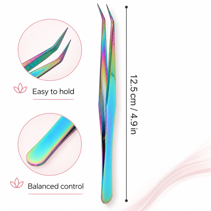 GONCON 2PCS Professional Eyelashes Tweezers Stainless Steel Lashes Extensions Grafting Makeup Tools, Curved Tip Precision Tweezer, Multicolor (12.5cm / 4.9in) for False Lash Application and Nail Art