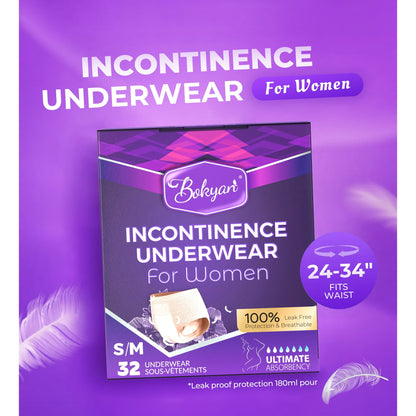 Bokyan Adult Incontinence Underwear for Women,Postpartum Bladder Leak Underwear,Disposable,S/M,32 Ct