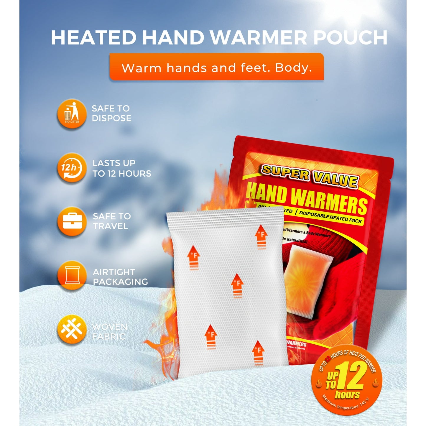 NFTIGB Hand Warmers Disposable 125 Pack, Long Lasting Safe Air Activated, up to 12 Hours of Heating