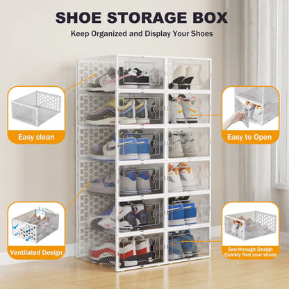 Riousery Shoe Boxes Set of 12, Clear Plastic Stackable Shoe Storage Organizer for Home Closet Entryway, Shoe Containers with Lids