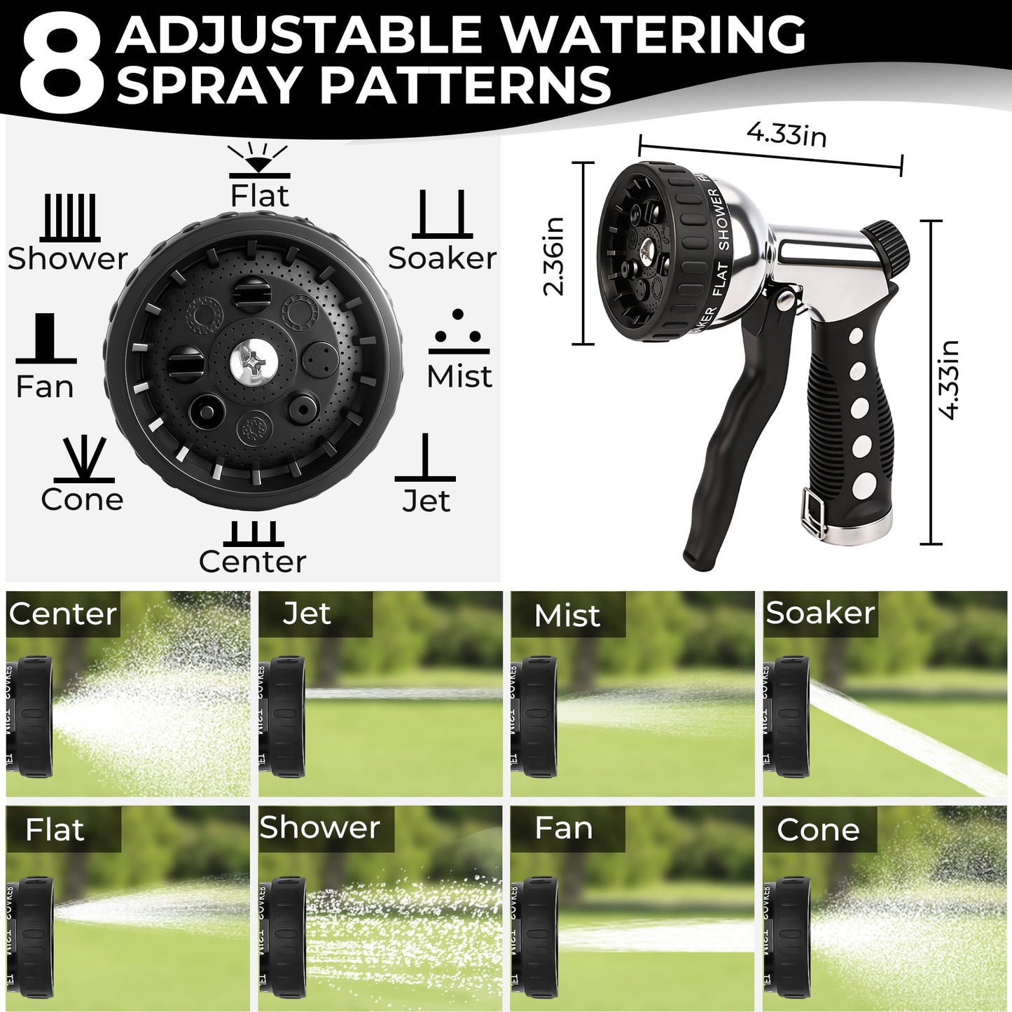 OHHANI Garden Hose Nozzles with 10 Spray Patterns Flow Control for Garden Watering, Car Washing, Window Cleaning, Pets Bathing
