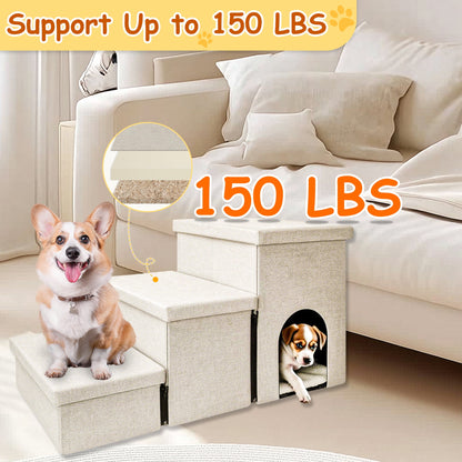 Tolobeve 3 Step Dog Stairs with Storage for High Bed 17.5'' H, Foldable Pet Stair for Small Medium or Large Dogs