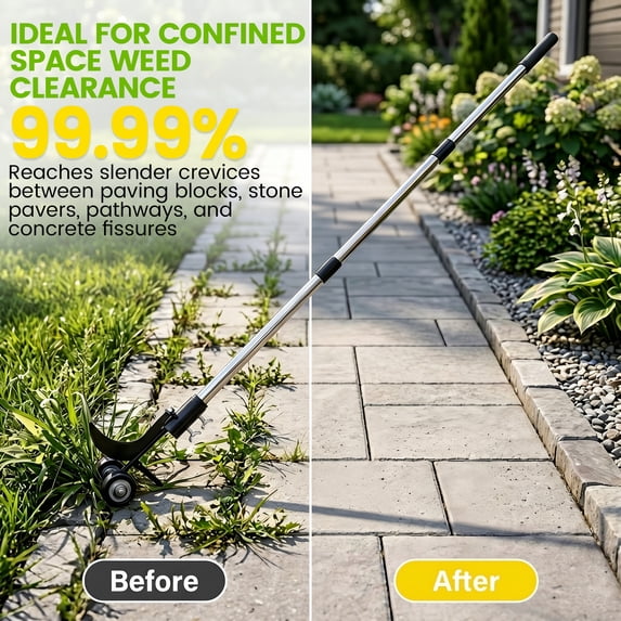 OHHANI 47.2 in Crack Weeder with Wheels, Stainless Steel Manual Crevice Weeding Tool for Patio Paver Deck Driveway Garden