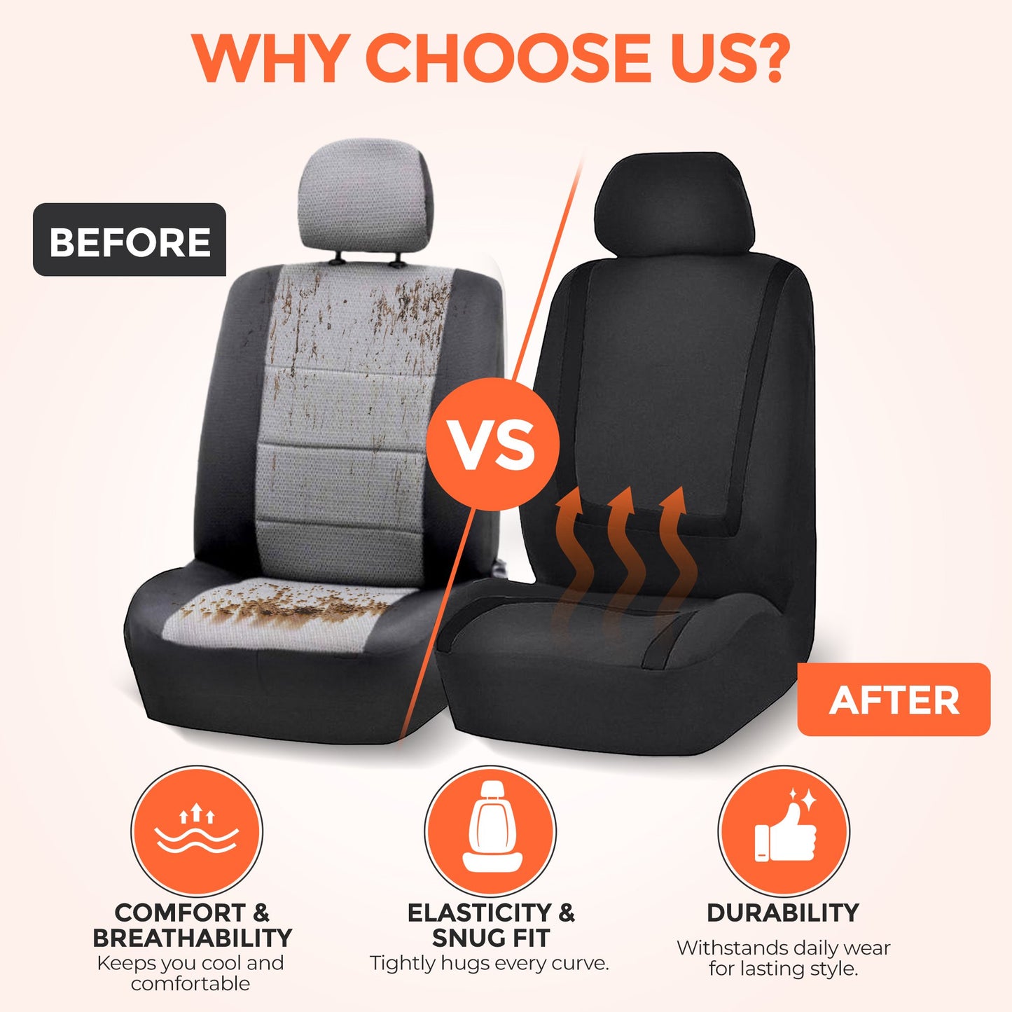 Floray Polyester Car Seat Covers Full Set - Universal Fit for Cars, SUVs, and Trucks