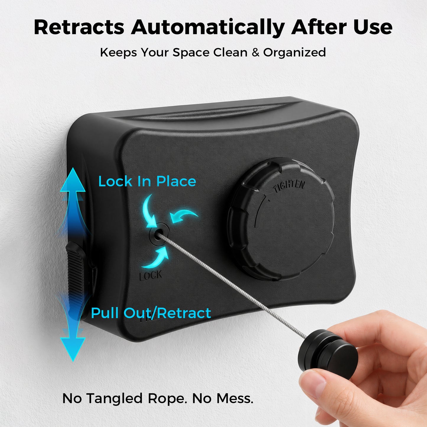 Riousery Heavy Duty Retractable Clothesline, 16.7 FT Anti-Sag Steel Wire Clothes Line, 44 LBS Capacity, Indoor Outdoor Laundry Drying Line with No-Drill & Drill Installation, Black