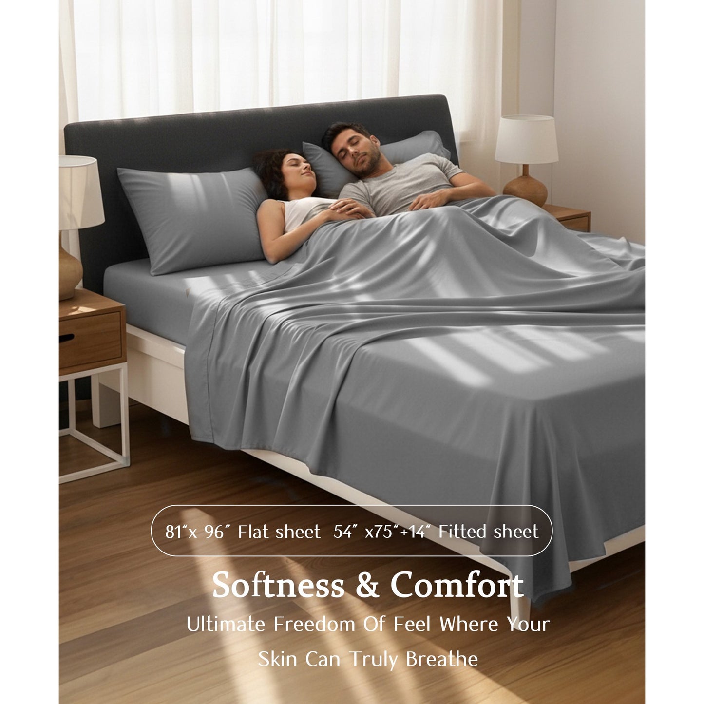 YGXNEWER Full Size 4 Piece Sheet Set, Comfy Breathable Cooling Bed Sheets Set, Hotel Luxury Bedding, Deep Pockets, Ultra-Soft, Wrinkle Free, Grey