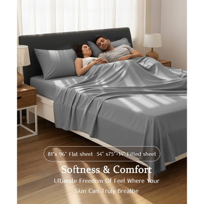 YGXNEWER Full Size 4 Piece Sheet Set, Comfy Breathable Cooling Bed Sheets Set, Hotel Luxury Bedding, Deep Pockets, Ultra-Soft, Wrinkle Free, Grey