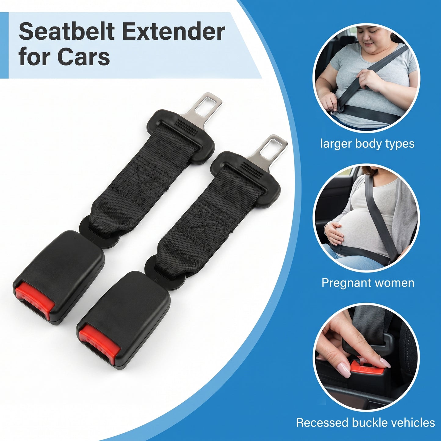 MORSUMA Car Seat Belt Extender, 9.61-inch Buckle Extension for 0.83-inch Tongue Width, Black, 2-Pack