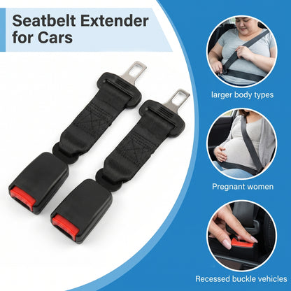 MORSUMA Car Seat Belt Extender, 9.61-inch Buckle Extension for 0.83-inch Tongue Width, Black, 2-Pack