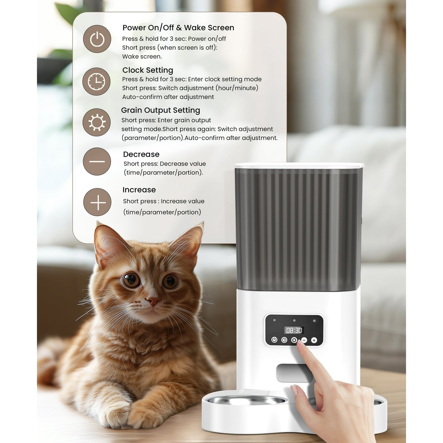 Automatic Cat Feeders for 2 Cats, Timed Auto Feeder Cat Food Dispenser, White, 5L with Double Bowls