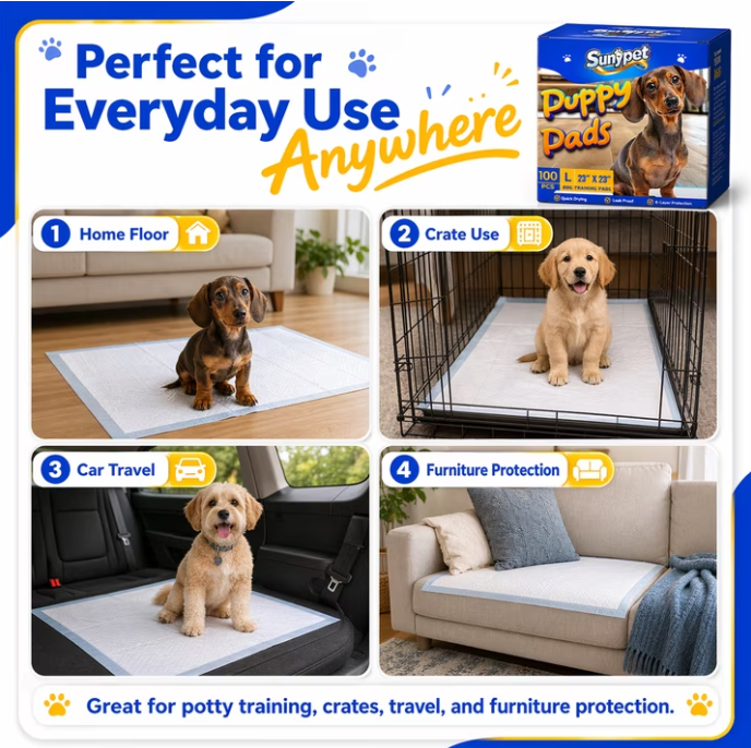 Sunypet Puppy Pads Disposable Dog Potty Training Pads, Quick Dry, Ultra Absorbent, L 23"x23", 100ct