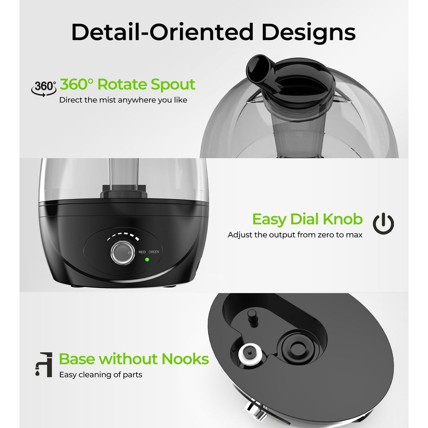 Cool Mist Humidifiers for Bedroom 3 L Water Tank Quiet Ultrasonic Air Vaporizer,Adjustable Mist Level, Black