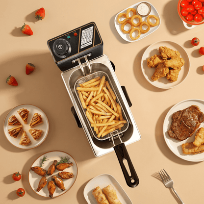 Suodoka Deep Fryer with Baskets, 3.5QT Electric Fryer with Adjustable Temp & Timer, Nonstick Tank for Chicken & Fries