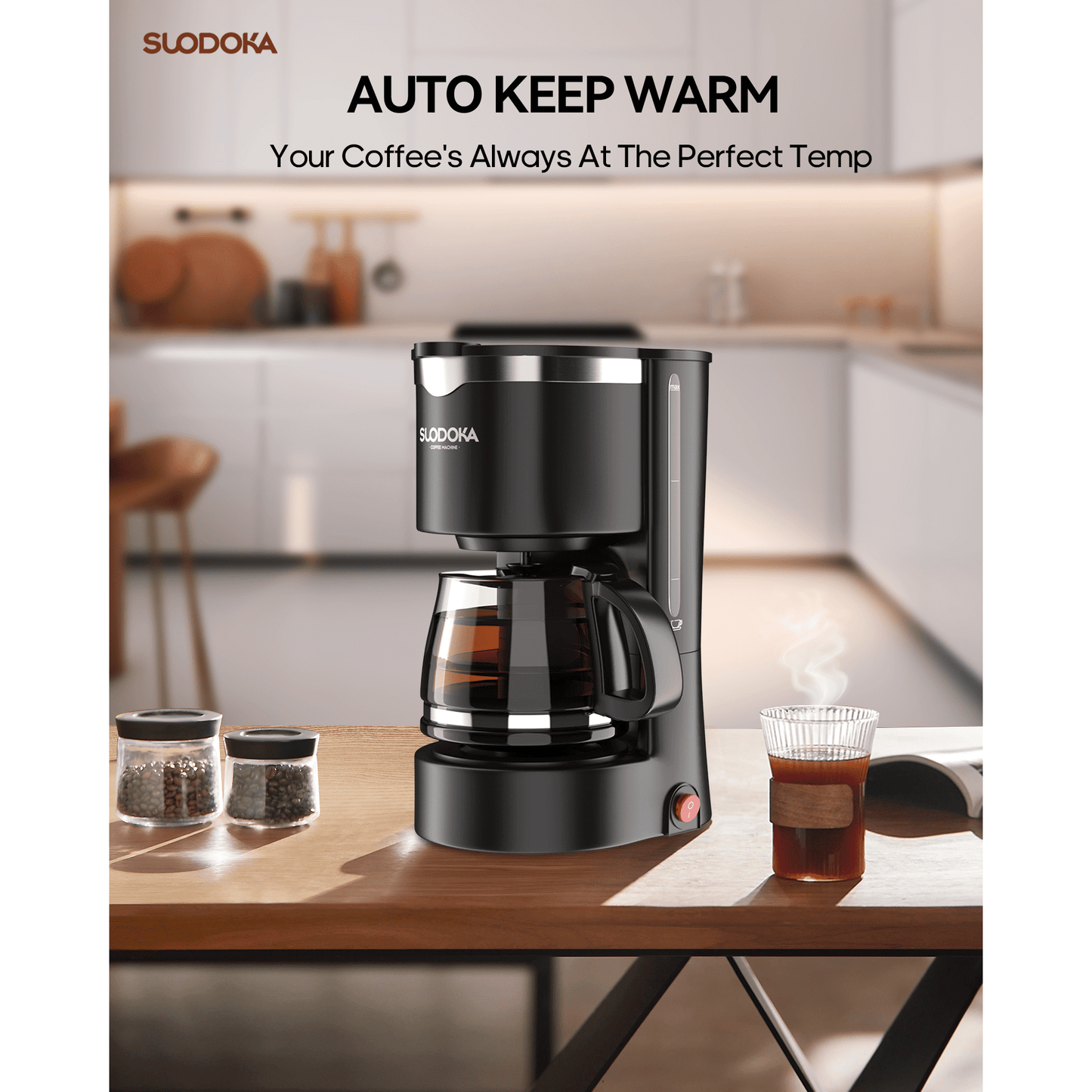 Suodoka Drip Coffee Maker, Easy Brew Compact Size, with Glass Carafe, Removable Filter, Black, New