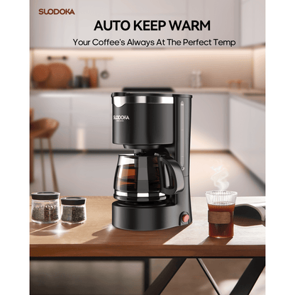 Suodoka Drip Coffee Maker, Easy Brew Compact Size, with Glass Carafe, Removable Filter, Black, New