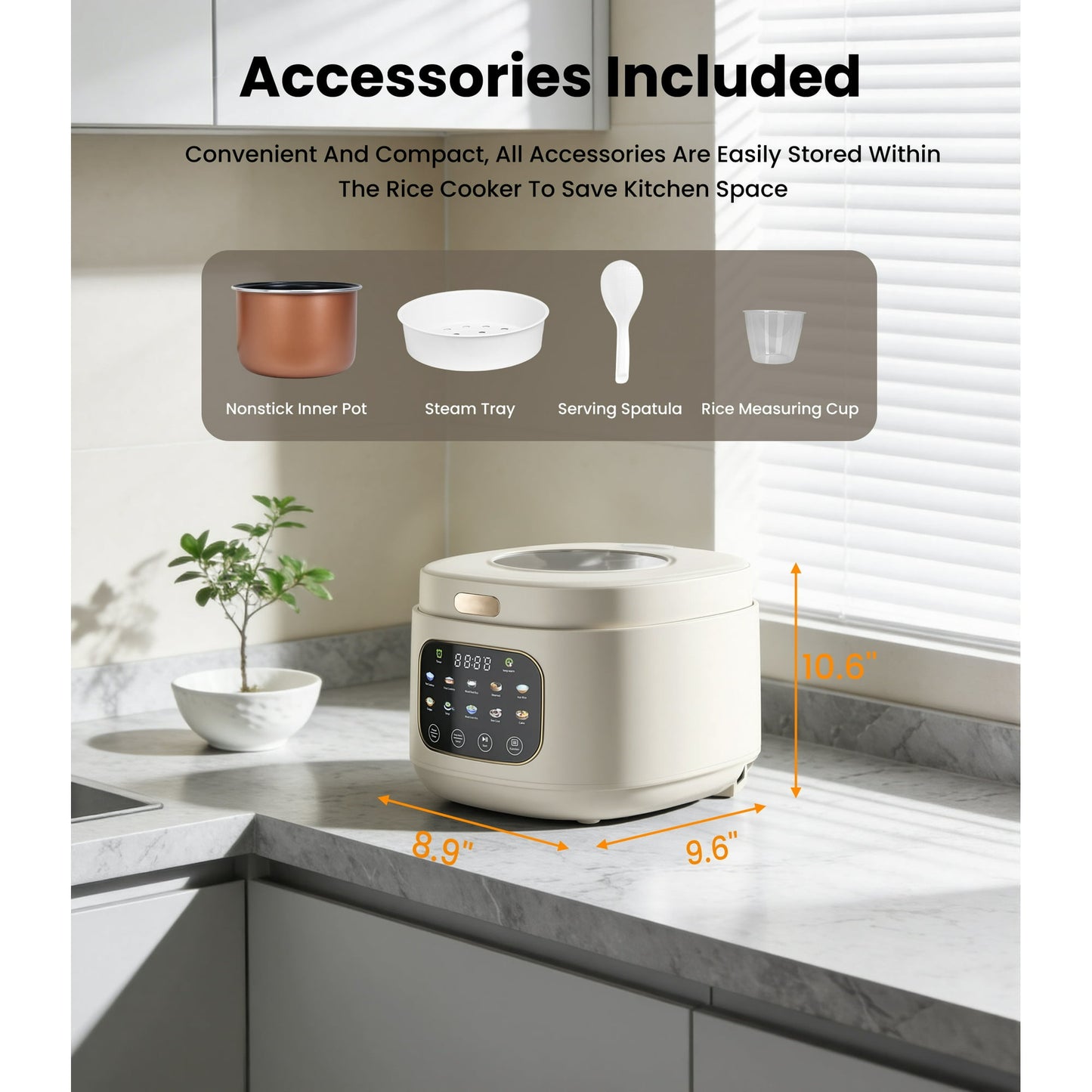 Casualife 12-Cups/4.3QT Rice Cooker with Steamer & Keep Warm, 10-in-1 Multicooker，24-Hour Timer，Non-Stick Inner Pot, White
