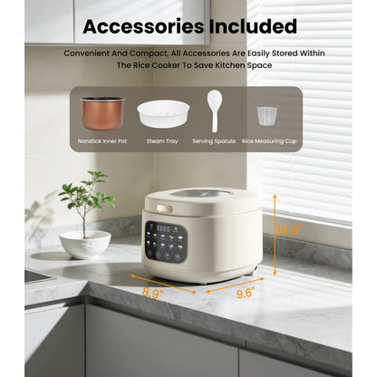 Casualife 12-Cups/4.3QT Rice Cooker with Steamer & Keep Warm, 10-in-1 Multicooker，24-Hour Timer，Non-Stick Inner Pot, White