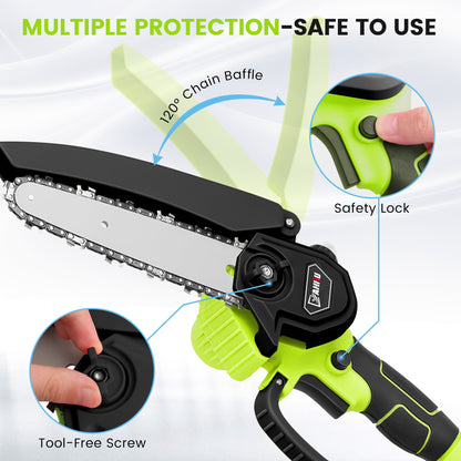 YAHHU 6 inch Mini Chainsaw Set with Oiler System & 21V Battery, Cordless Electric Chainsaw,New