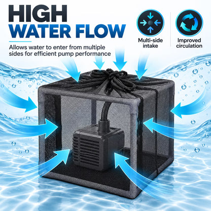 GONCON Pond Filter Bag Anti Clogging Mesh Water Pump Barrier Bag Outdoor Pond Pump Filter Basket Box Cover with 12 Connecting Rods for Waterfalls Fountains and Gardens, 10.00x10.00x10.00 Inches