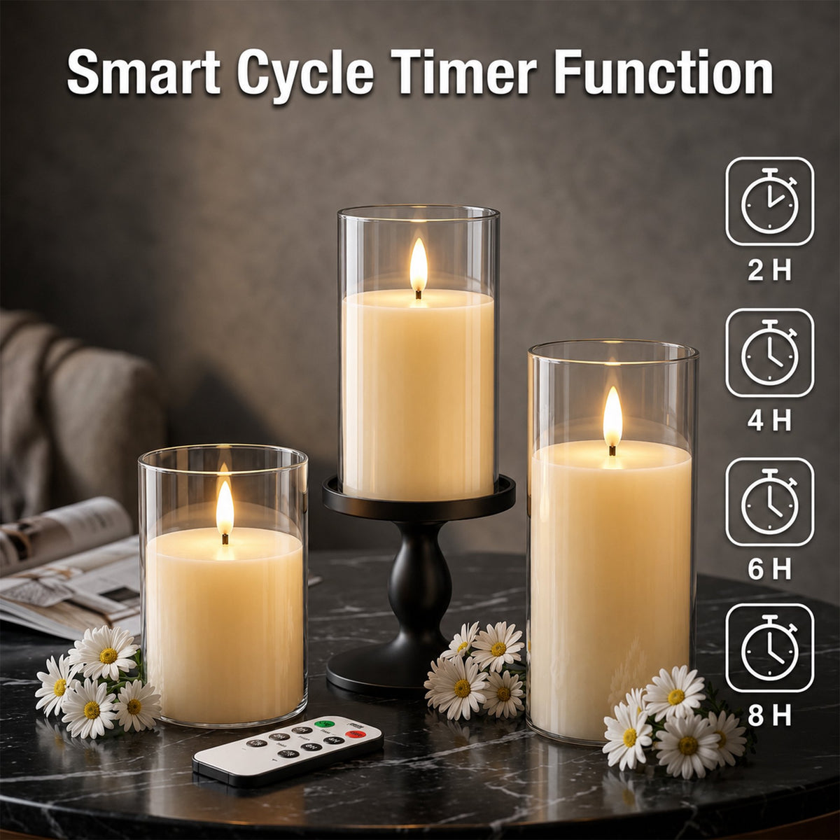 AOLIGO Flameless Candles Set of 3, Flickering LED Pillar Candles with Remote Timer for Home Wedding Holiday Decor