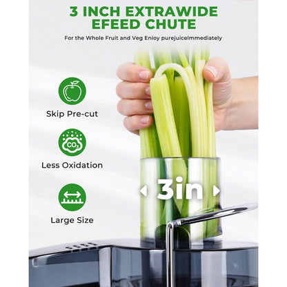 Electric Juicer Machine, 3″ Wide Feed Chute for Whole Fruits & Vegetables – Easy-Clean Design, Silver