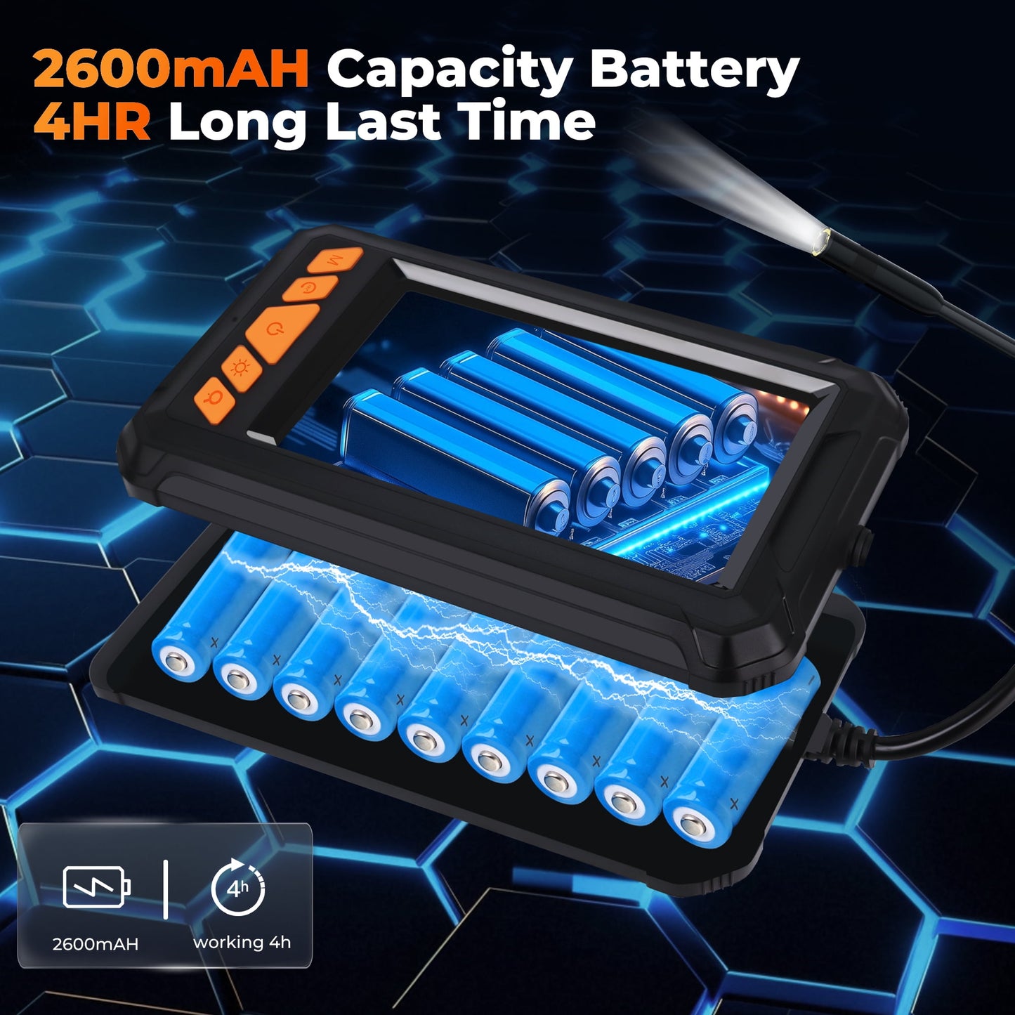 Floray 1080P HD Borescope Endoscope Camera with Light, IP67 Waterproof Snake Camera, 16.5ft Cable, 2600mAh Battery Long Lasting