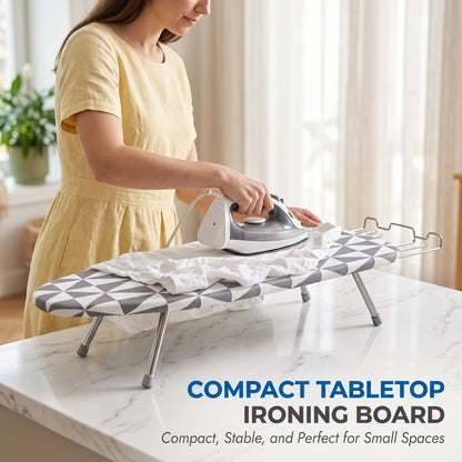 Riousery Tabletop Ironing Board, Steel Frame, Foldable Design with Iron Rest and Hanging Storage, Compact for Dorms & Apartments, 30"x12"x7"