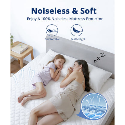 YGXNEWER Queen Waterproof Mattress Protector, 3-Layer Brushed Fabric & Cotton & Fill TPU Membrane, Soft Noiseless Breathable Deep Pocket 8"-21", Dustproof Cover Pad