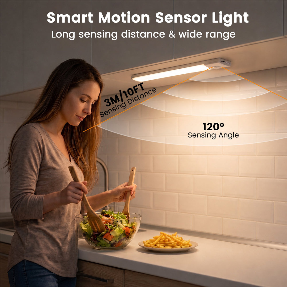OHHANI 34 LED Under Cabinet Lights, 3 Color Temperature Adjustable, Usb Rechargeable Motion Sensor Lights with Magnetic Strip for Kitchen, Wardrobe, Stairs, 4 Pack