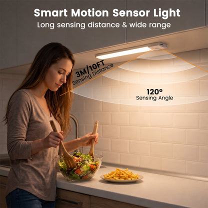 OHHANI 34 LED Under Cabinet Lights, 3 Color Temperature Adjustable, Usb Rechargeable Motion Sensor Lights with Magnetic Strip for Kitchen, Wardrobe, Stairs, 4 Pack